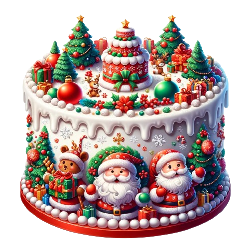 装飾がすごいクリスマスケーキのイラスト