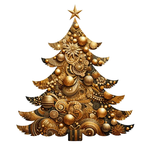ゴールドのクリスマスツリーのイラスト