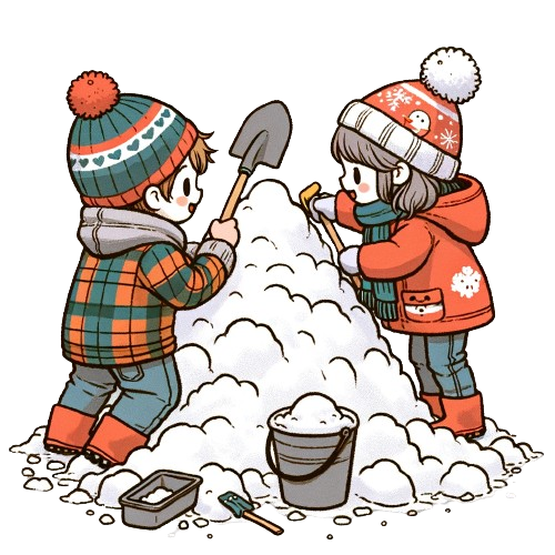 雪遊びする子供達のイラスト